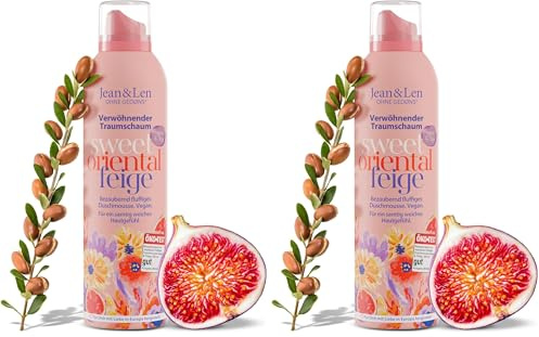 Jean & Len Traumschaum Espuma de ducha hidratante con aceite de argán e higo, tecnología de gel a espuma, vitamina E y glicerina vegetal, sin parabenos ni siliconas, 200 ml (Paquete de 2)