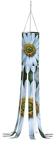 WCXTHGFA Windsack mit weißem Gänseblümchen-Druck, vielseitig, charmante Outdoor-Dekoration für Herbst, Erntedankfest, Winter