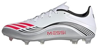 Adidas Unisex - Adulto F50 Messi League Firm Ground/Multi Ground Football Boots, Cloud White/Lucid Red/Silver Metallic, 44 2/3 EU