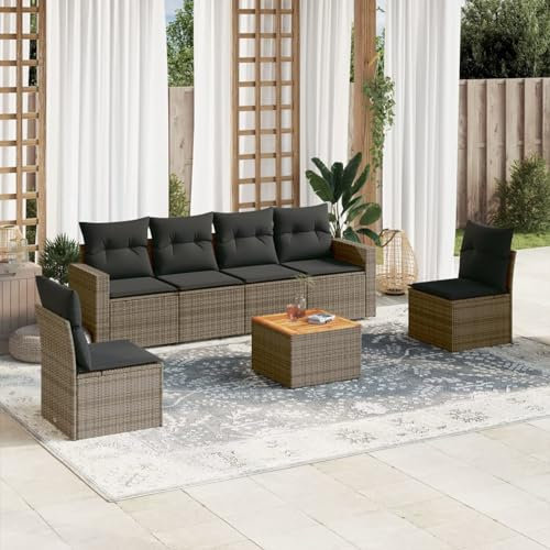 Iiaky 7-TLG. Garten-Sofagarnitur mit Kissen Gartengarnitur Set Lounge MöBel Outdoor LoungemöBel Balkon Grau Poly Rattan - 3224072