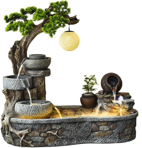 ZQNDFAC Fuente al Aire Libre, Agua circulante, Adornos de Paisaje, Estanque de Peces, Fuente de pie para Suelo Interior, Fuente de Agua en Cascada