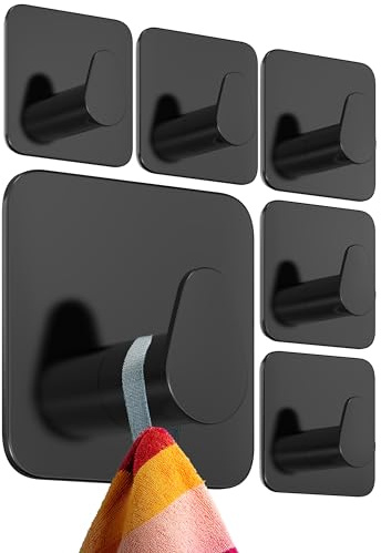 4smile Handtuchhalter ohne Bohren, 6er Set, Oval, Schwarz | Badezimmer Haken aus Edelstahl, funktionale Klebehaken, hohe Tragkraft, Wasserfeste Handtuchhaken für Bad