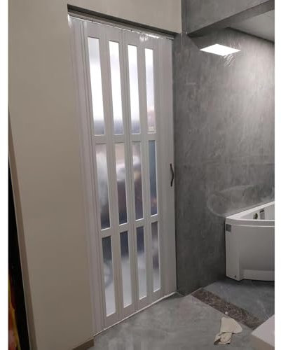 Falttüren für den Innenbereich, weiß mit transparentem Glas – 60 58 56 52 50 48 46 44 42 40 38 36 34 32 30 28 26 24 Zoll, große Falttür für die Küche für Türöffnungen, Badezimmerduschen, Alu
