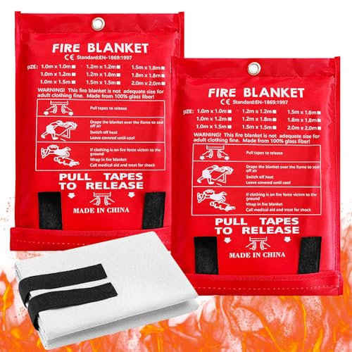 Coperta Antincendio, 2 Pezzi Telo Antincendio Antifuoco, 120 x 120cm Coperta Ignifuga in Fibra di Vetro, Antifiamma Coperta di Sicurezza Ignifuga per Cucina, Campeggio, Auto, Casa
