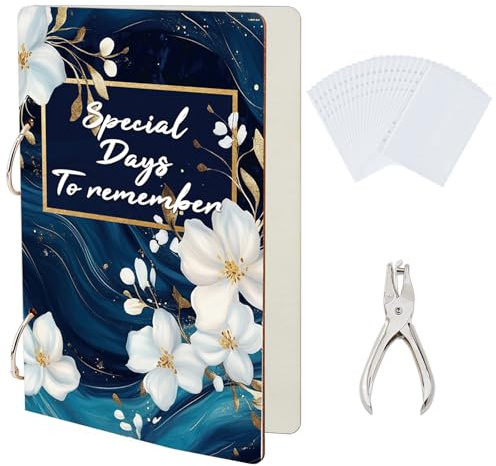 SUPERDANT Organizzatore di Biglietti per Giorni Speciali Raccoglitore di Biglietti di Auguri con Onde e Fiori In Legno Raccoglitore di Cartoline di Compleanno con Perforatrice e 2 tasche