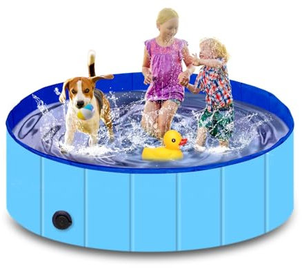 Hundepool, Zusammenklappbarer Robuster Wasserdichter Schwimmpool für Kleine, Mittelgroße & Große- Anti-Rutsch Badewanne mit Verschleißfester Oberfläche für Katzen und Hunde im Garten (L-120cm*30cm)