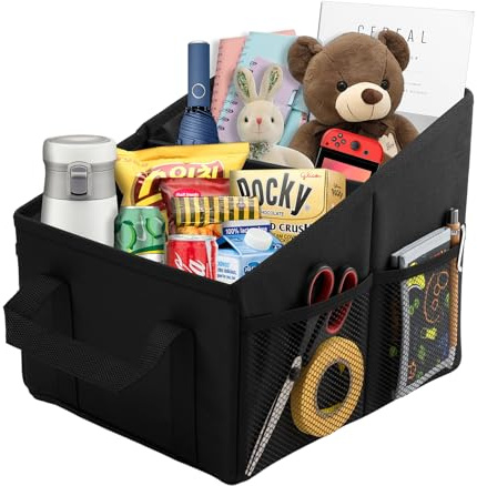 Car Seat Storage Organiser,Multi-compartment Foldable Cars Boot Organiser Storage with Handle for Front and Back Seats,Portable Cars Box for Toys,Clothes,Snacks (Black)
