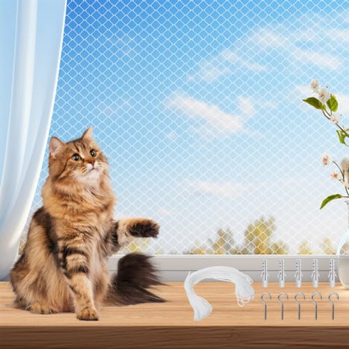 Vylro Filet Chat Balcon Renforcé,3 x 8 m Filet de Protection Chat sans Perçage,Filet pour Chat pour Balcon,avec Corde de Fixation et Accessoires,Résistant aux UV,pour Balcon,Escalier,Jardin,Terrasse