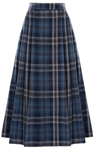 SCARLET DARKNESS Women Vintage Skirts Plaid und Pockets A-Line Festival Skirt Peasant Skirts Blue Coffee XL