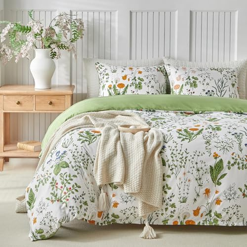 Tokokimo Housse de Couette 220x240 avec 2 Taies d'oreiller 65x65 cm - Motifs de Plantes de Jardin Luxuriantes - 100% Microfibre Parure de lit 220x240 Adulte avec Fermetures éclair, Vert