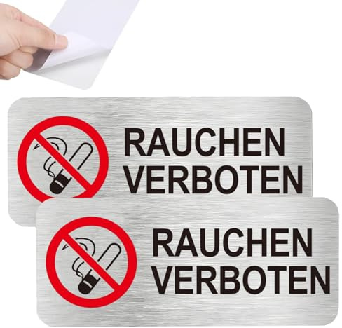 Luimode 2 Stück Rauchen Verboten Schild 15 * 6cm,NO SMOKING Signs Selbstklebend Sicherheitsschilder aus Aluminum Wasserdicht für Außen-und Innenbereich