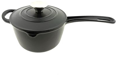 CROFTON Gusseisen-Topf mit Deckel Stielkasserolle 1,7 L, Dreifach Emailliert, Backofenfest bis 250°C (Schwarz)