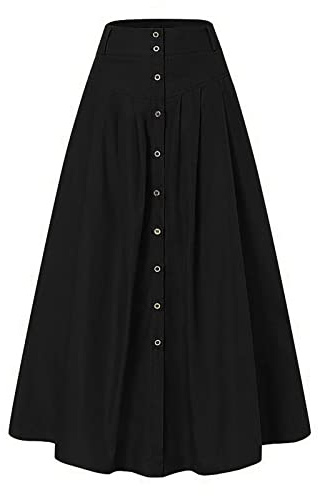 Jupe Medievale Femme Grande Taille- Jupe Longue Vintage Taille Haute Décontracté avec Boutons Coupe Ample Chic Style Renaissance Gothique Steampunk Cosplay Fluide Skirt pour Halloween Carnaval