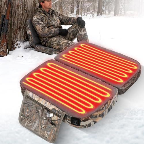 Clonivent Heated Seat Cushion Foldable Heated Stadium Seats for Bleachers Extra Wide Heating Seat Pad with 3 Level Heat Setting,1 Pocket, and USB Plug for Outdoor Sports Hunting Camping(No Power Bank)