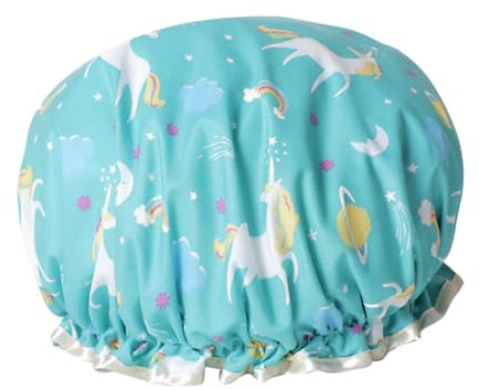 TOPPERFUN Doppellagige Duschhaube Badehut Mit Einhorn Motiv Wasserabweisend Leicht Faltbar Für Damen Und Kinder Für Dusche Küche Und Wellness