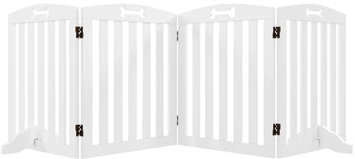 PawHut Barrière de sécurité Chien, barrière Pliable pour Chien, avec Pieds de Support, Pointes antidérapantes, 4 Panneaux, 207,5 x 30 x 61 cm, Blanc