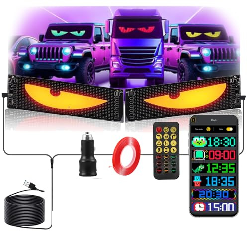 Led Augen für LKW 2er Set, 12 * 59.5CM Devil Eyes Led Augen für Auto DIY Anzeige Weicher Bildschirm Led Matrix Panel Programmierbare Laufschrift Leuchtreklame Smart App Bluetooth USB 5V Teufelsauge