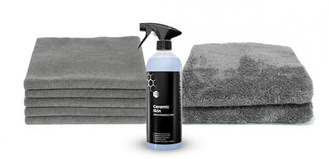 evorilo Ceramic Lackpflege Set | SiO2 Keramikversiegelung | Ceramic Skin 750ml + Poliertuch 600GSM + Detailing-Tuch 350GSM | 8-teilig