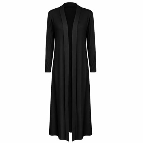 SXME MIGHT SAY Women’s Maxi Long Cardigan – Ladies Collared Full Sleeve Coatigan, Floaty Open Front Longline Cardigan Jacket for Casual & Winter Wear UK (UK, Numeric, 20, 22, Regular, Regular, Black)