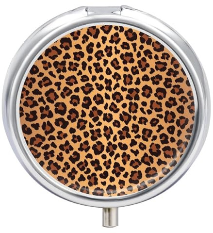 Pilulier rond à motif léopard, portable à 3 compartiments, exquis pilulier en métal avec fermeture à pression, boîte de rangement pour tablette pour sac à main, poche, voyage et utilisation