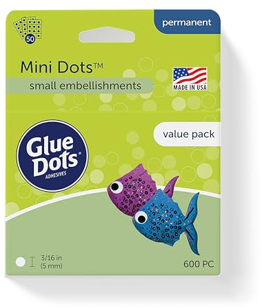 Glue Dots 32634 dubbelsidiga minisjälvhäftande prickar, värdepaket, 50 perforerade ark med 600 poäng, permanent, rund, 5 mm, mångsidig användning, gör-det-själv-hantverk, kort design och dekoration