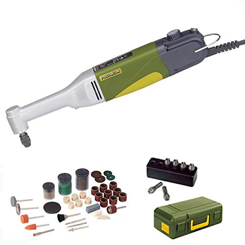 PROXXON MICROMOT Langhals Winkelbohrmaschine LWB/E Set mit elektronischer Drehzahlregelung + kugelgelagertem Getriebe - inkl. 6-tlg. PROXXON Spannzangensatz, Koffer + 105tlg. SILVERLINE Zubehörset