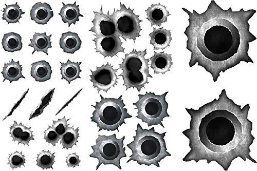 GDS MedienTeam GmbH Einschuss-Löcher Sticker Set I Bullet-Holes und Kratzer als Auto-Aufkleber, für Roller Moped Motorrad-Helm Laptop Smartphone I schwarz grau I kfz195