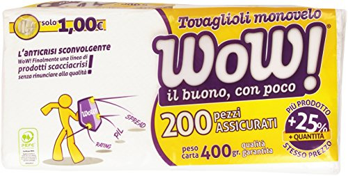 Wow - Tovaglioli Monovelo, 33 X 33 Cm - 200 Pezzi