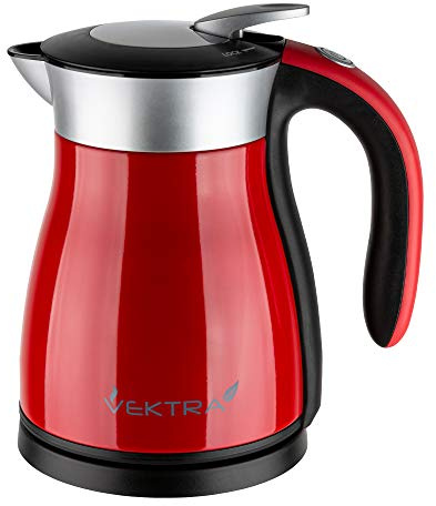 Vektra Series 1 bouilloire électrique isotherme à double paroi en acier inoxydable – 1.2L, rouge, sans-bpa, prise EU