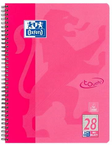 Oxford Touch Collegeblock A4 kariert, mit Doppelrand, 80 Blatt, pink