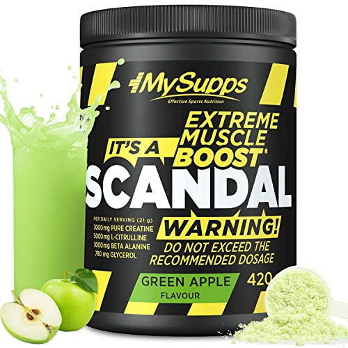 My Supps Scandal Extreme Muscle Pre Workout Trainings-Booster - Grüner Apfel mit Kreatin, Citrullin, Beta Alanin, Koffein & Tyrosin für Energie - Gym Nutrition Supplement - 20 Portionen 420g