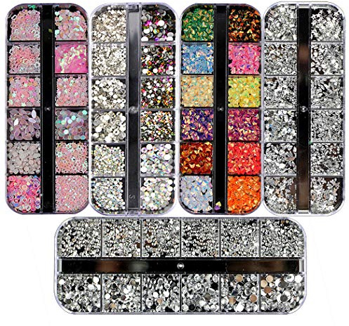 Ranvi 3000 Stück (5 Boxen) Nail Art Strasssteine ​​Kit Nail Strasssteine ​​mit 1 Stück, Multicolor-Ohrstecker Horse Eye Strasssteine ​​für Nail Art Dekorationen
