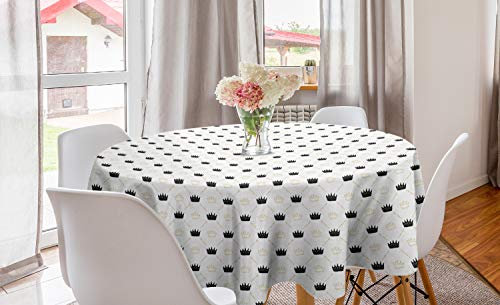 ABAKUHAUS Krone Runde Tischdecke, Aufwändige Connected Kopfbedeckung, Kreis Tischdecke Abdeckung für Esszimmer Küche Dekoration, 150 cm, Koksgraue und Pale Kamel
