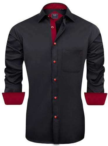 J.VER Mens Black Formal Shirts Long Sleeve Dress Shirts Business Slim Fit Work Wedding Regular Fit Silk Stretch Non Iron XL