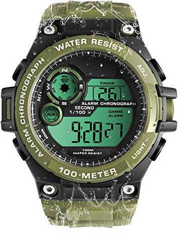 TEKMAGIC Reloj de Pulsera Hombres Niño Natación 100m Resistente al Agua Reloj Buceo con Funciones de Cronómetro, Cronógrafo, Alarma, Zona Horaria Dual, Formato de 12/24 Horas