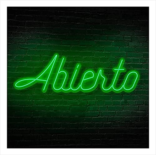 Neón abierto | Neon flexible verde para bares y restaurantes | Neon abierto para tienda o local | Neon en base de metacrilato 43 x 14 cm | Neon flexible comercios