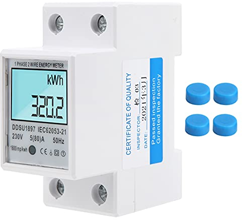 Contatore di Corrente Digitale LCD Alternata su Guida DIN, Wattmetro Energia Monofase con Display Retroilluminazione Energy Elettrico 1phase Elettronico KWH Meter Multifunzione Misuratore Elettrica
