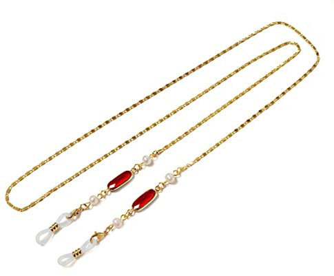 DNLKWGO Crystal Eyeglass Chain Mask Chain Sonnenbrillenhalter Chain Glasses Necklace Strap for Women, rot, One size