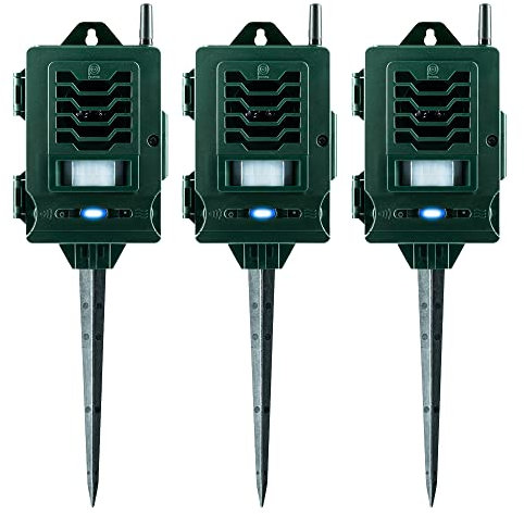 Pestbye® Ultrasonic Smart Link Cat Repellent System - Solar Powered Motion Activated & Waterproof - The Ultimate in Cat Repellers with Ground Stake - Set of 3