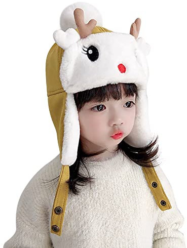 Surakey Baby Mütze Kinder Wintermütze Jungen Mädchen Fliegermütze Beanie Mütze,Unisex Warm Hut Plüsch Tier Hirsch Ohren Mütze,Winter Herbst mit Earflap Tiermütze Geburtstags Weihnachts Geschenk