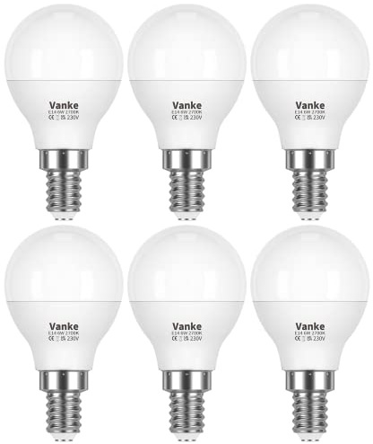 Vanke E14 LED Light Bulb, 2700K Warm White, 6W (40W Equivalent), Pack of 6 | Small Screw Light Bulb, SES Golf Ball Bulb, 470 Lumen, Save 85% Energy, Non-Dimmable, 45×81mm