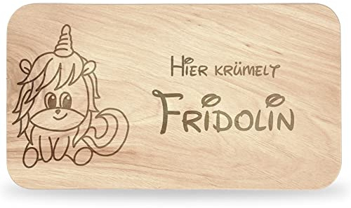 Frühstücksbrettchen Kinder - tolles Frühstücksbrettchen Holz mit Einhorn | zum Personalisieren, personalisierte Geschenke Kinder, Schneidebrett mit Gravur, Geschenk zur Taufe/Einschulung