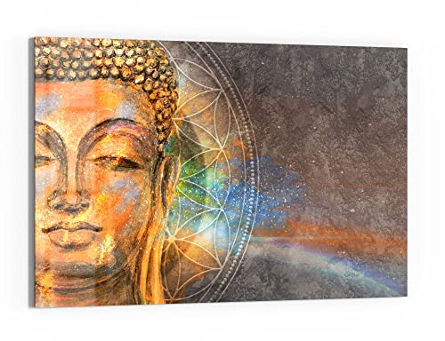DEQORI Glas-Magnettafel | 90x60 cm groß | Motiv Meditierender Buddha | Memo-Board aus Glas | Magnetboard inkl. Magnete, Stift & Tuch für Küche & Büro | Tafel magnetisch & beschreibbar