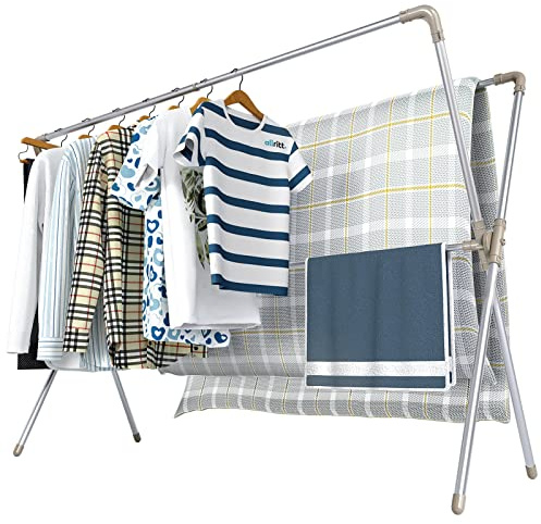 Allritt Clothes Drying Rack 2M Drying Space Retractable Clothes Airer Heavy Duty Stainless Steel Garment Rack Foldable Drying Rack