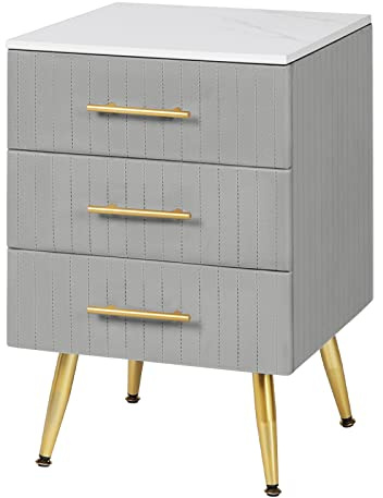 WOLTU Nachttisch Nachtschrank für Boxspringbett, 3 Schubladen aus Massivholz, Kommode mit Schubladen Sideboard, einfache Montage, Höhe Tragfähigkeit, 40,5x41x60cm, Grau TS135gr