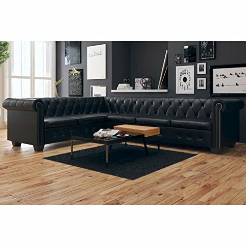Homgoday Chersterfield 6-Sitzer-Sofa, schwarzes Kunstleder, modernes Chesterfield-Sofa, Kunstledersofa, Vintage-Sofa, Ledersofa, Sofa, Sofa