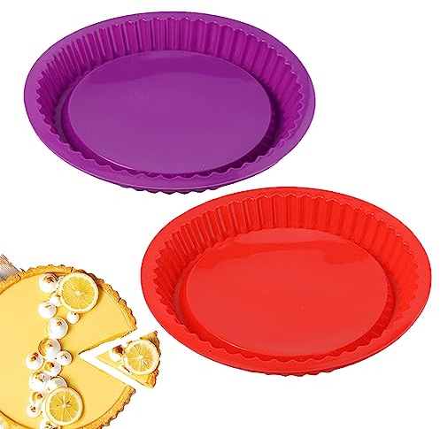 2 Pezzi Stampo Furbo per Crostate Stampo Tondo in Silicone Riutilizzabili Torta Stampo Rotondo Rivestimento Antiaderente per Crostatine per Torte Torta di Pane Pancakes Pizza 26cm