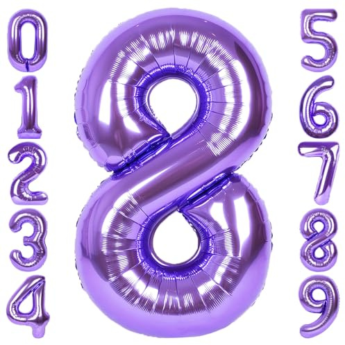 RainbowQ Party Luftballon 8 Geburtstag Zahl Lila Zahlen Luftballons | Groß Helium Ballons Folienballon XXL 101cm Ballon für Gedenktag Jahrestag Abschluss Jubiläum Dekoration