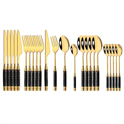 cucchiai Set di posate da tavola di lusso in oro bianco Set di posate in ceramica completa Coltello in acciaio inossidabile Coltello forchetta da cucina Set regalo da tavola da cucina (Color : 24Pcs