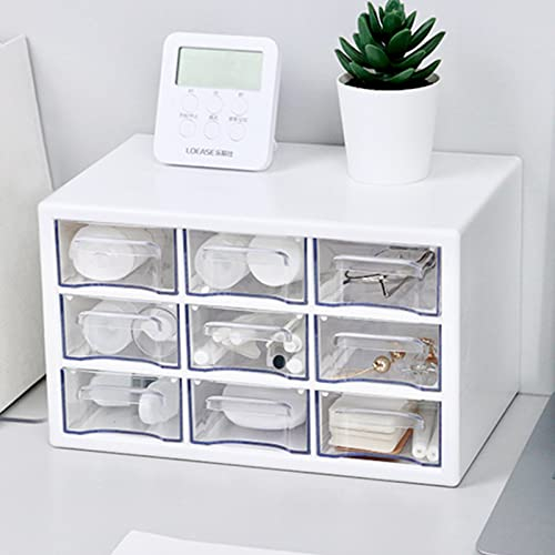 JOENCOST Aufbewahrungsbox mit 9 Schubfächern Klare Kunststoff Sortierkasten，Stapelbarer Schreibtisch Aufbewahrungsbox für Makeup Büro Handwerk Hardware Kopfschmuck(25×15×16cm) (weiß)